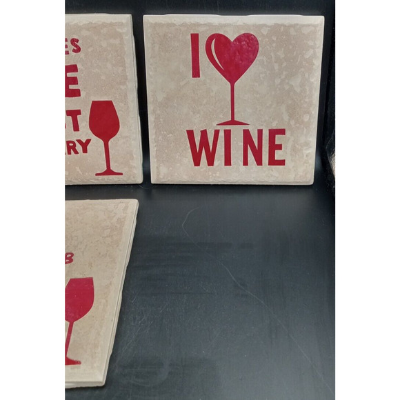4 Tile Drink Coasters Cork Backing Wine Theme "Do Not Disturb Till Empty" 4x4 - Picture 5 of 6